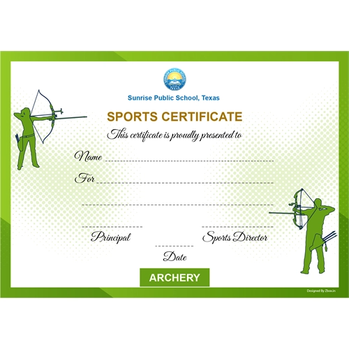 School Sports Award Certificate Archery A4 Size | Use on Laser Printer